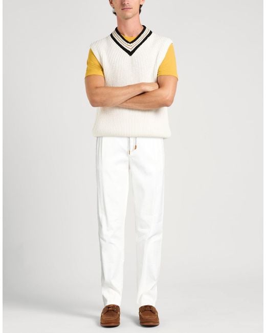 Eleventy White Pants Linen, Cotton, Elastane for men