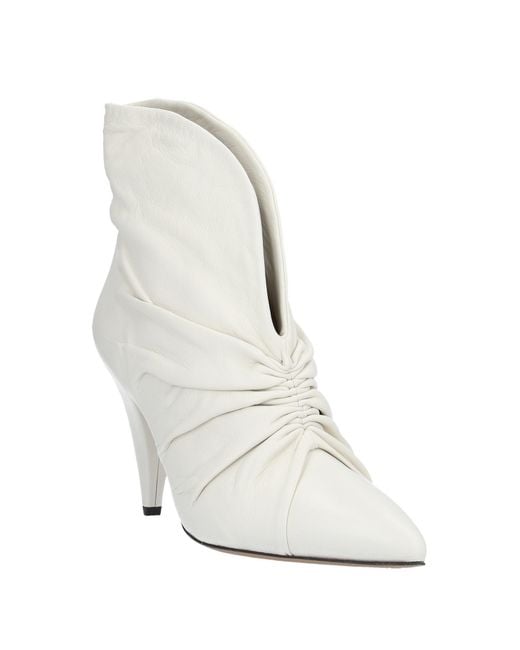 Isabel Marant White Lasteen Ruched Leather Ankle Boots