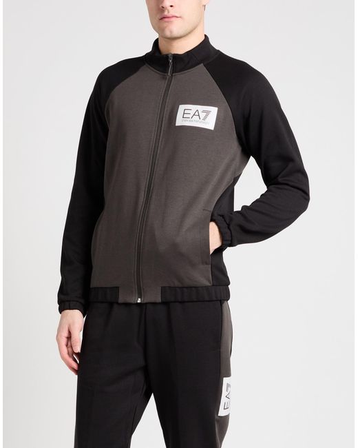 EA7 Black Charcoal Tracksuit Cotton, Polyester for men