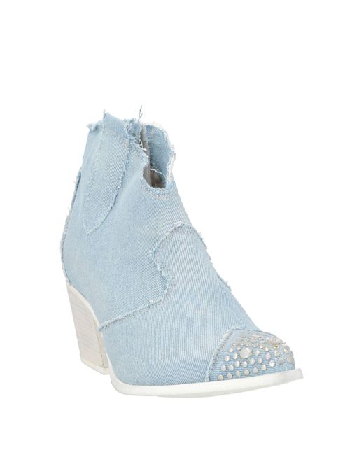Divine Follie Blue Ankle Boots Leather, Textile Fibers