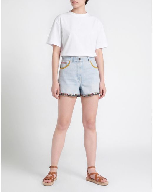 Valentino Garavani Blue Denim Shorts Cotton, Calfskin, Polyester, Viscose