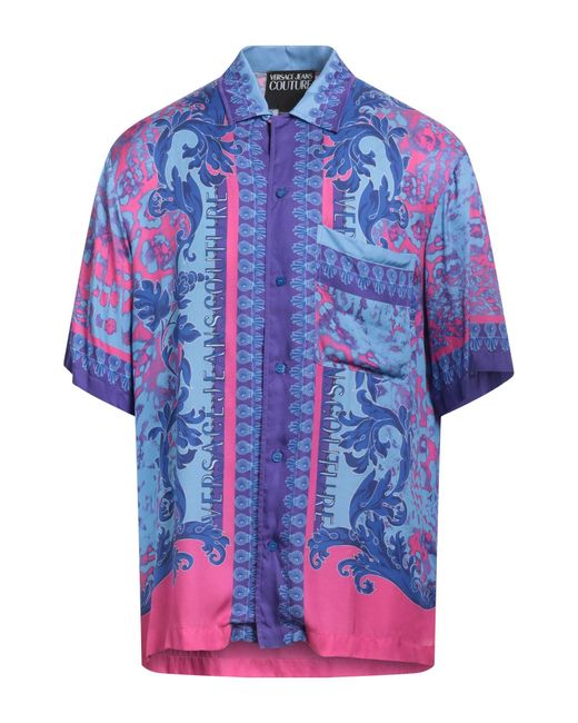 Versace Jeans Couture Blue Paisley-Print Satin Shirt for men