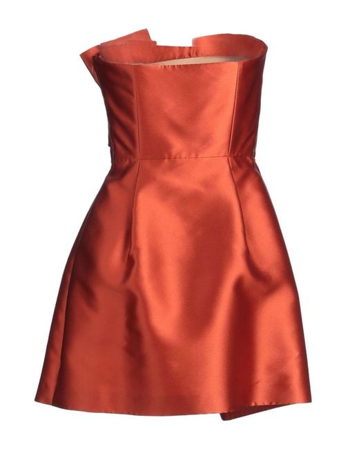 Alberta Ferretti Red Rust Mini Dress Polyester, Silk