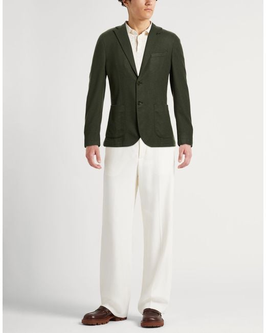 Paoloni Green Dark Blazer Virgin Wool, Polyamide, Elastane for men
