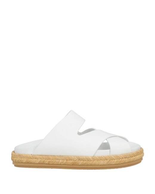 Paloma Barceló White Sandals Cow Leather, Natural Raffia