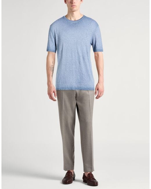 Roberto Collina Blue T-Shirt Linen, Elastane for men