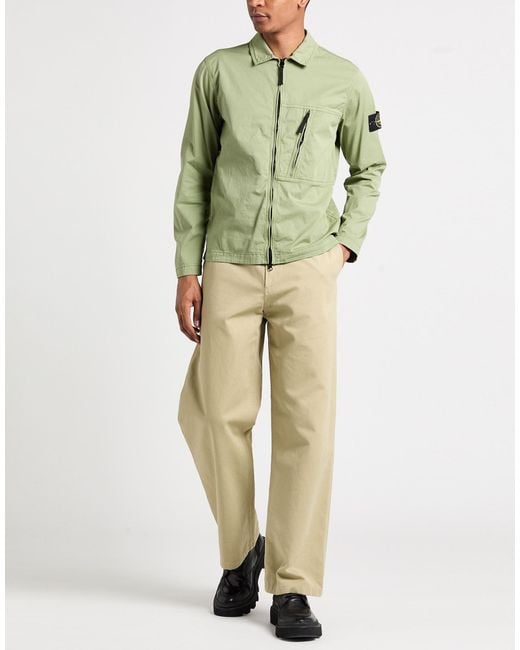 Stone Island Green Jacket Cotton, Elastane for men