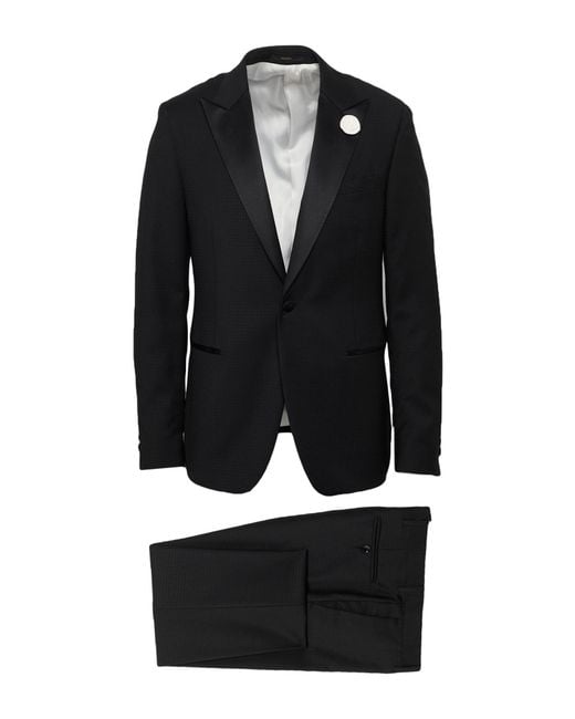 Paoloni Black Suit Wool, Viscose, Polyester, Elastane for men