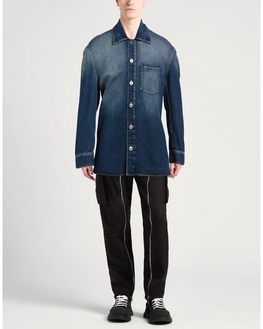 Lanvin Blue Denim Shirt Cotton, Calfskin for men