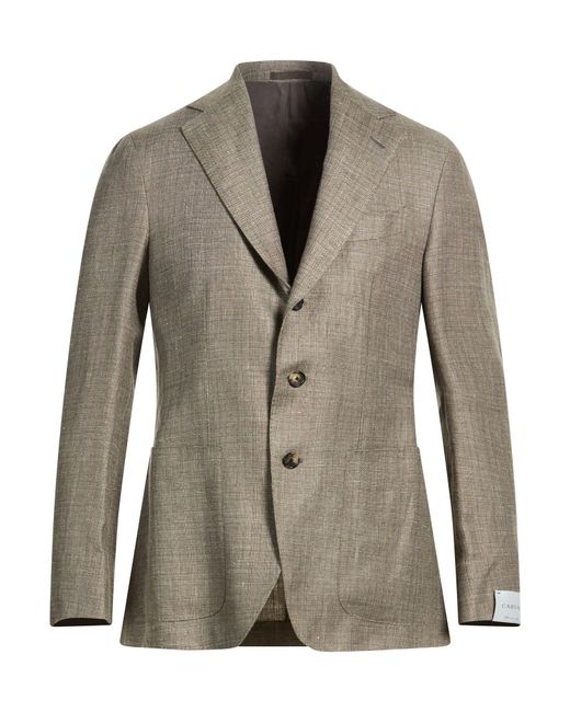 Caruso Brown Khaki Blazer Linen, Wool for men