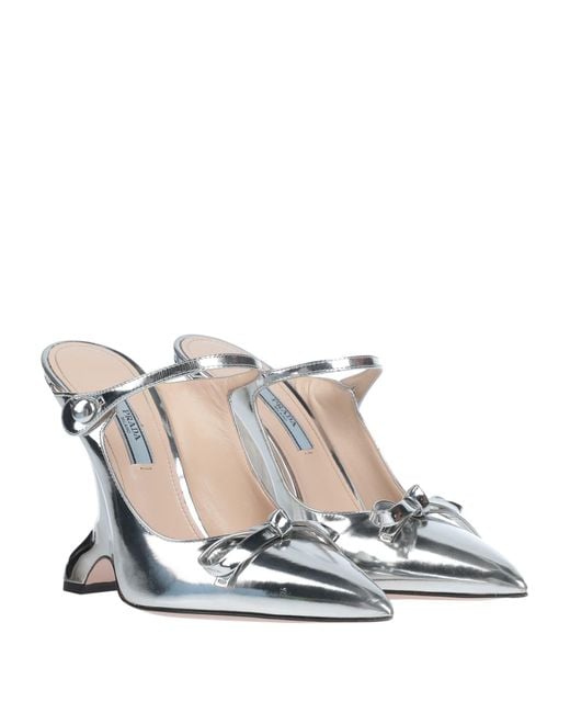 Prada silver mules sale
