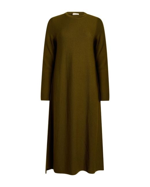 Siyu Green Khaki Midi Dress Merino Wool