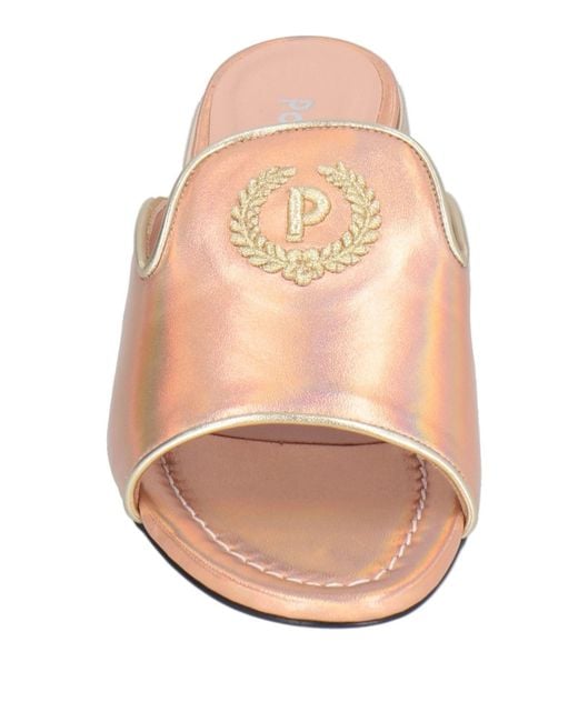 Pollini Pink Embroidered Leather Slide Sandals