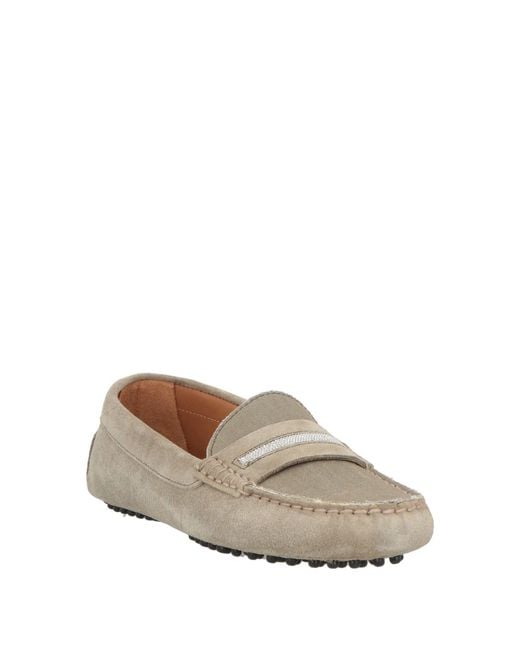 Peserico Gray Loafers Leather, Textile Fibers