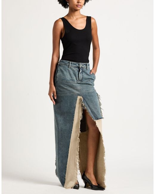 Rick Owens Blue Maxi Skirt Cotton