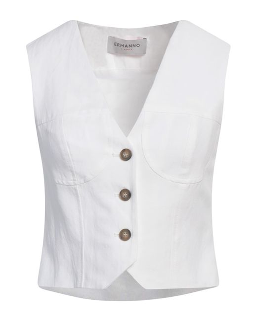 ERMANNO FIRENZE White Tailored Vest Viscose, Linen
