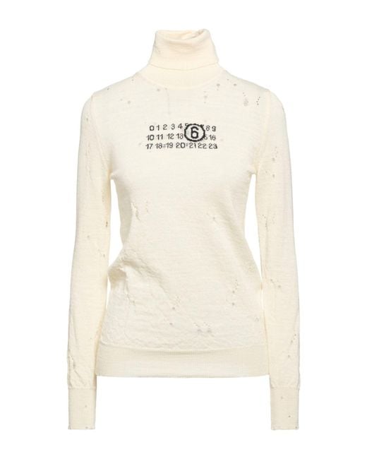 MM6 by Maison Margiela White Cream Turtleneck Virgin Wool