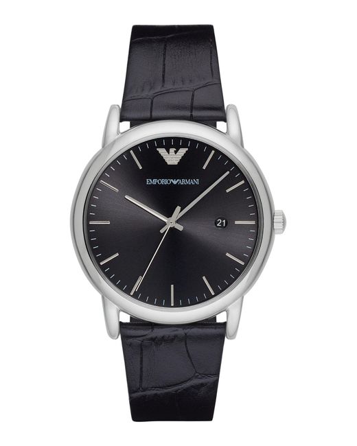 Emporio Armani Leather Wrist Watch in Black for Men Lyst