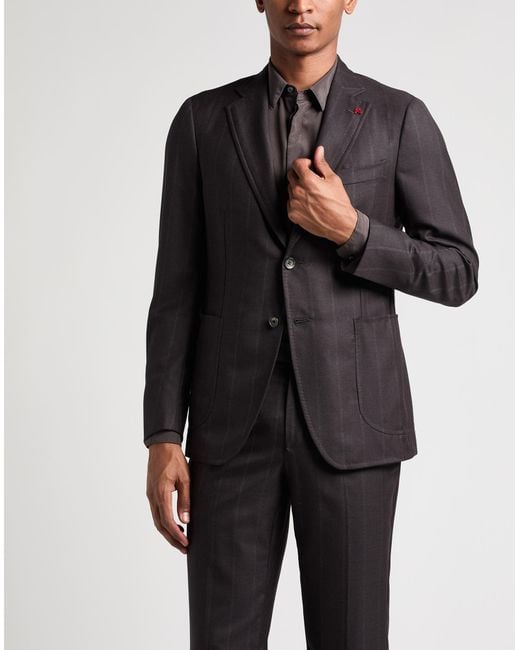 Isaia Black Charcoal Suit Wool for men