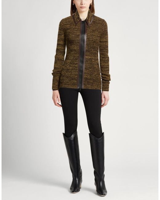 Tod's Brown Cardigan Virgin Wool, Cow Leather