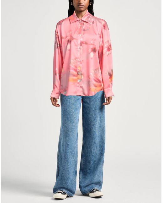 MSGM Pink Multicolor Satin Button-Down Shirt