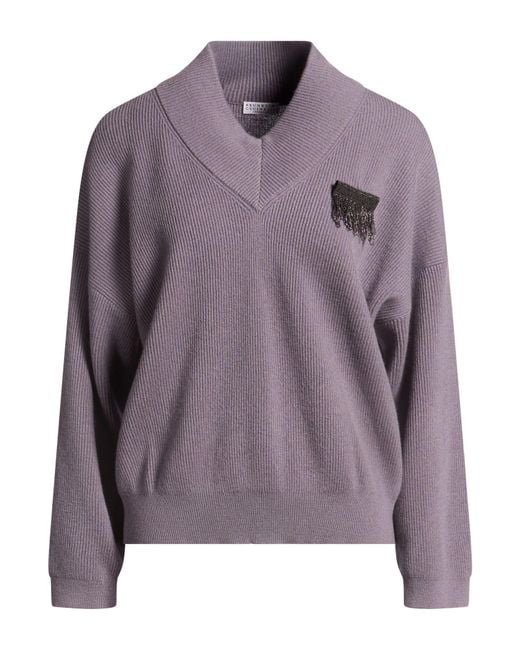 Brunello Cucinelli Purple Sweater Cashmere, Ecobrass, Leather