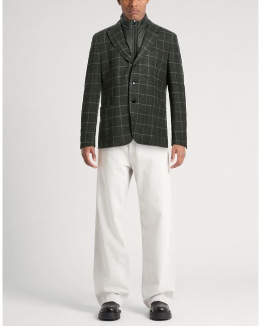 Paoloni Green Dark Blazer Cotton, Virgin Wool, Cashmere for men