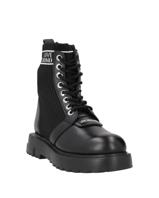 Love Moschino Black Ankle Boots Calfskin, Textile Fibers