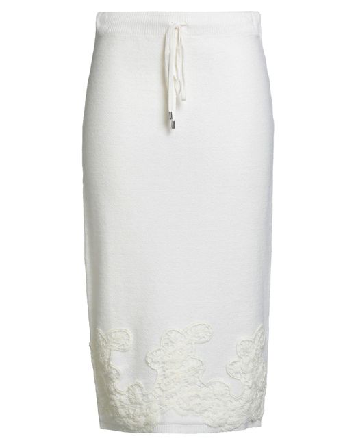 ERMANNO FIRENZE White Ivory Midi Skirt Wool, Polyamide, Acrylic