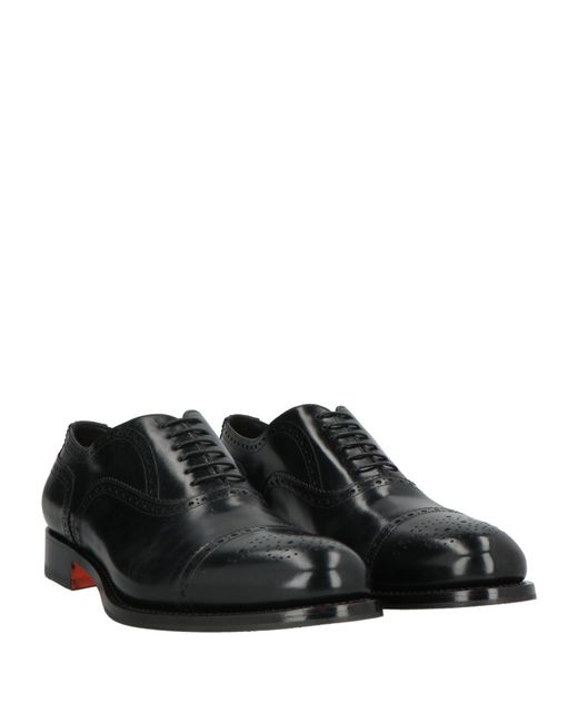 Santoni Black Goodyear Lace-Up Shoes Leather for men