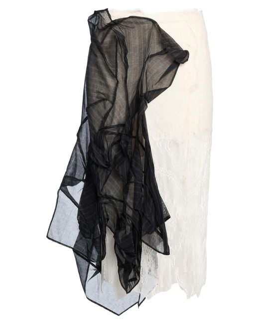 Yohji Yamamoto White Midi Skirt Cotton, Silk, Nylon, Rayon