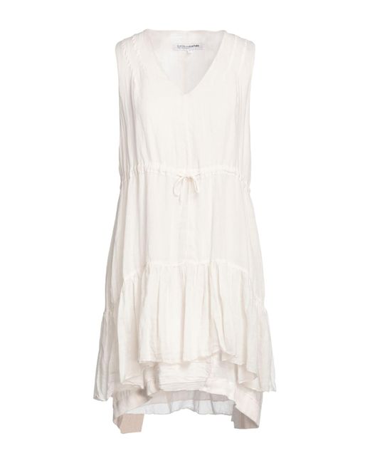 European Culture White Mini Dress Ramie, Cotton, Elastane