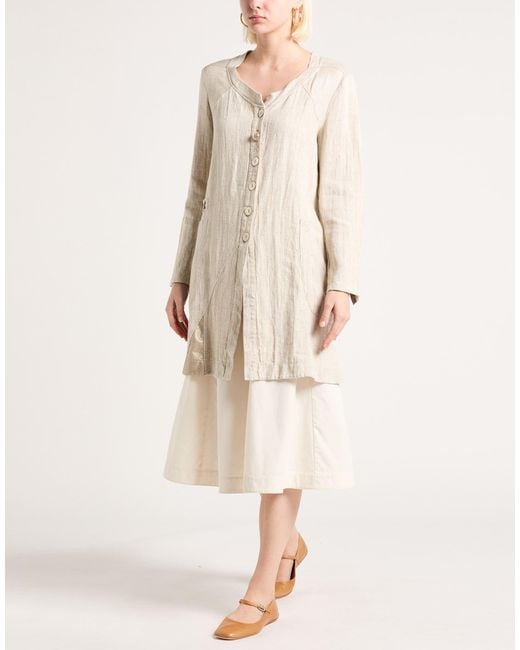 ELISA CAVALETTI by DANIELA DALLAVALLE White Overcoat & Trench Coat Linen, Rayon, Polyurethane