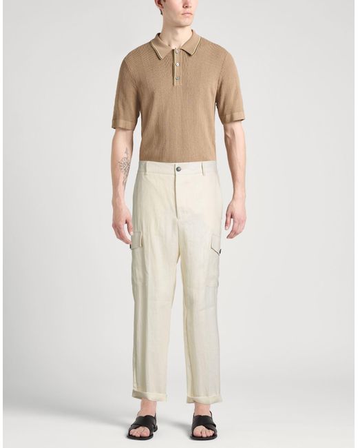 Brian Dales White Pants Linen, Polyamide for men