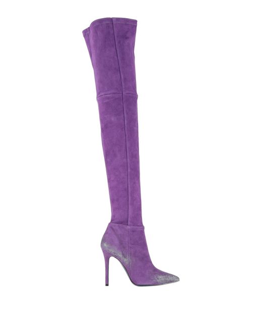 Amen Leather Knee Boots in Purple | Lyst