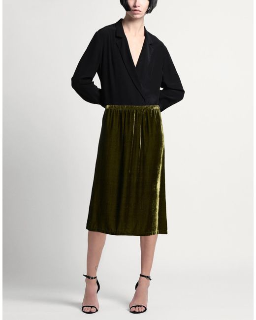 Laura Urbinati Green Military Midi Skirt Viscose, Silk