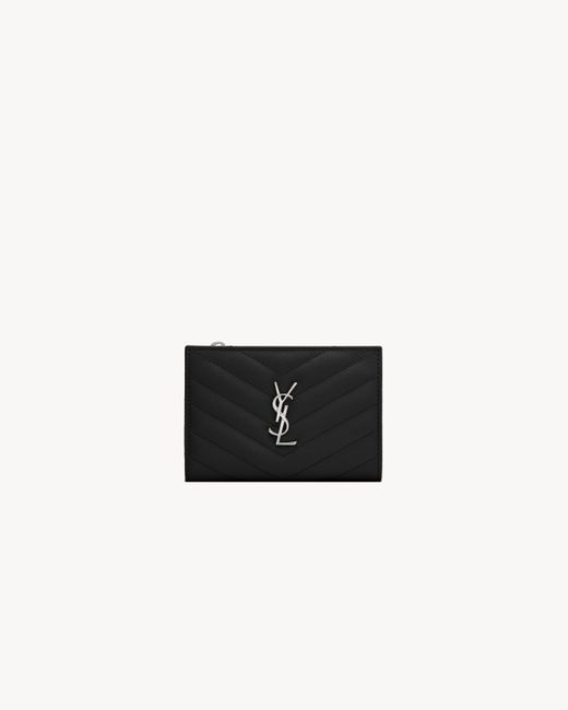 Saint Laurent White Cassandre Matelassé Fragments Portefeuille À Deux Volets En Cuir Grain De Poudre