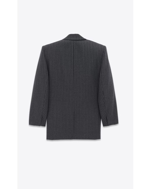 Saint Laurent Black Oversized Jacket In Rive Gauche Striped Flannel for men