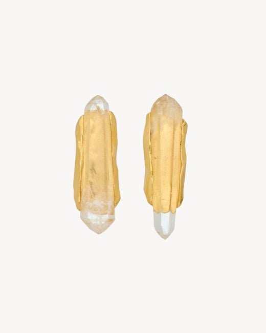 Pendientes En Forma De Obelisco De Cristal De Roca Y Metal di Saint Laurent in White