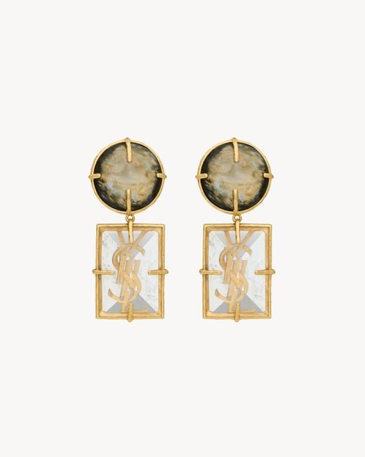 Saint Laurent Metallic Cassandre Pendant Earrings