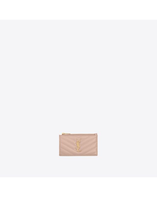Saint Laurent Pink Cassandre Matelassé Fragments Zipped Card Case