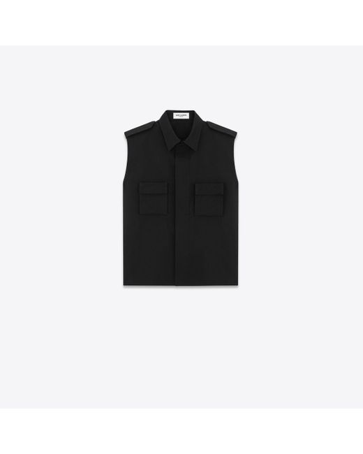 Saint Laurent Ärmelloses saharienne hemd aus faille schwarz in Black für Herren