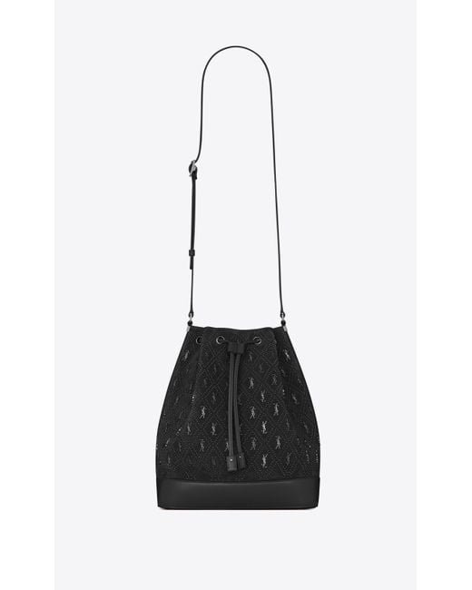 Saint Laurent Black Monogram All Over Bucket Bag In Studded Suede