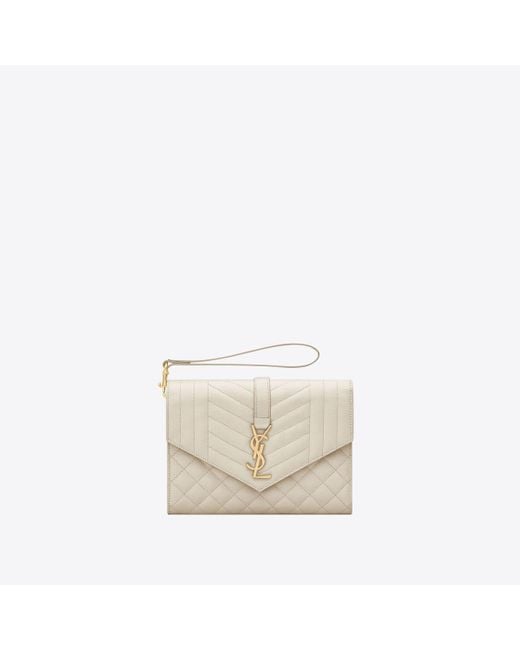 Saint Laurent Multicolor Envelope Tasche Mit Überschlag Aus Mix Matelassé Leder Mit Grain-De-Poudre-Prägung Weiß