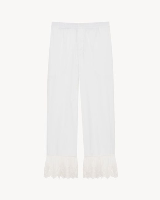 Saint Laurent White Lace-Cuff Pants