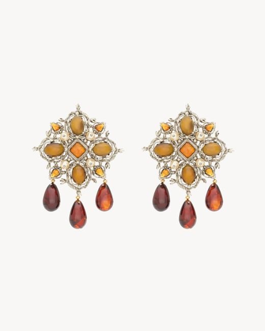 Saint Laurent White Cabochon Cross Earrings