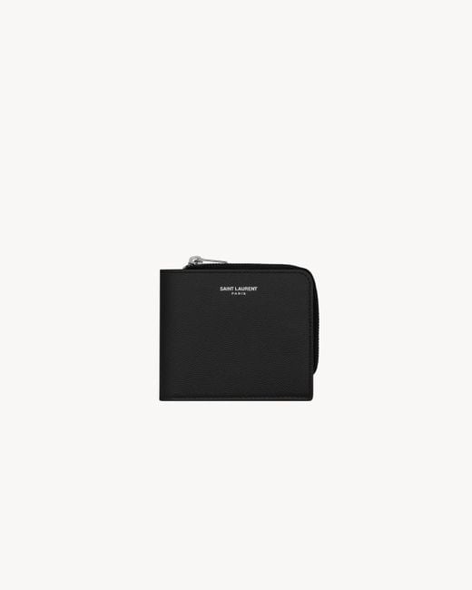 Saint Laurent Black Portefeuille East/west Zippé En Cuir Embossé Grain De Poudre for men