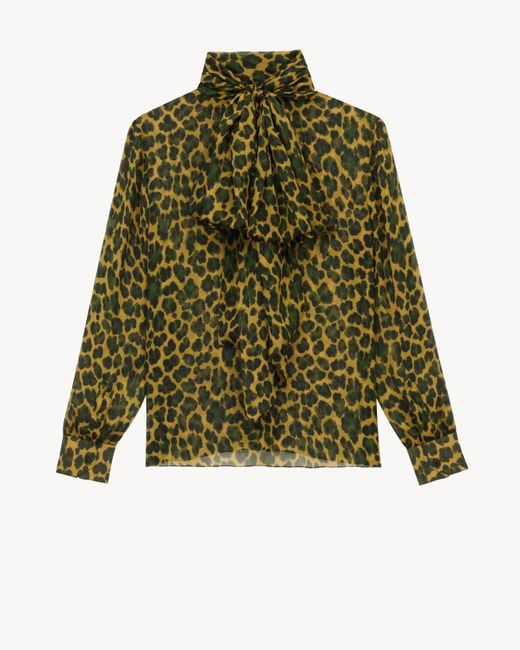 Saint Laurent Green Lavallière Blouse