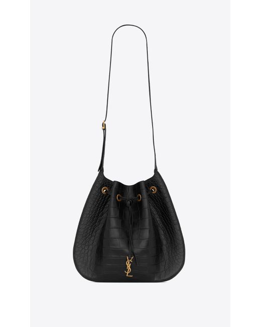 Saint Laurent Paris Vii Large Flat Hobo Bag In Crocodileembossed