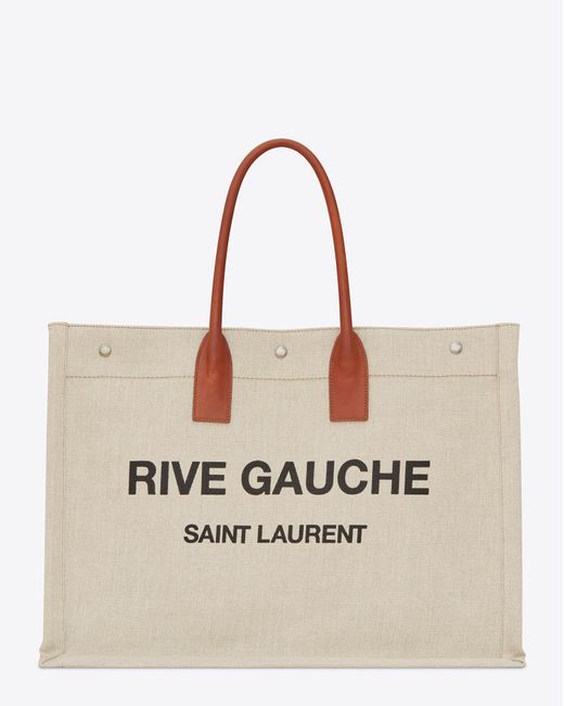 rive gauche small tote bag in linen and leather